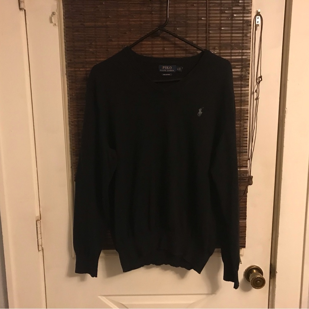 Polo Ralph Lauren Pima Cotton Black V Neck Sweater